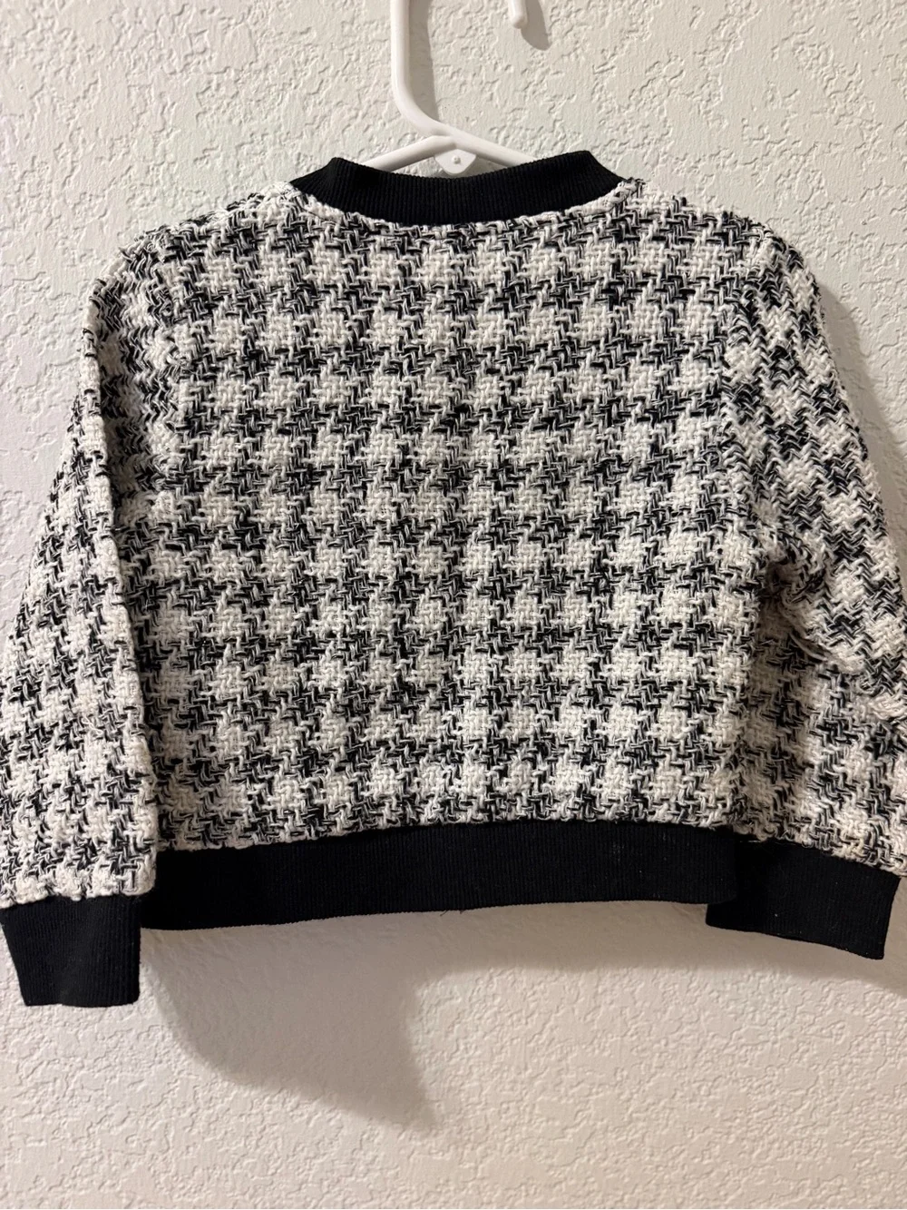 Girls Black & White Houndstooth Tweed Blazer Cardigan with Gold Buttons